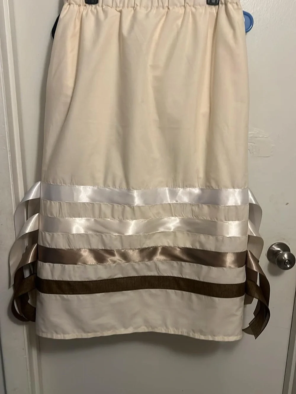 Cream Ribbon Trim Skirt - Women's Elegant A-Line